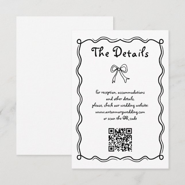 Black, white Hand drawn squiggle whimsical wedding Enclosure Card (Front/Back)