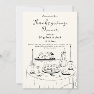 Black & White Hand Drawn Thanksgiving Dinner Invitation
