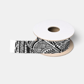 Black/White Hand-drawn Tribal Crazy Doodle Satin Ribbon