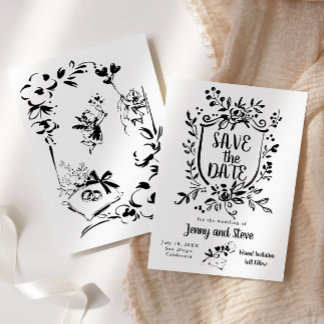 Black & White Hand Drawn Wedding Save The Date Invitation