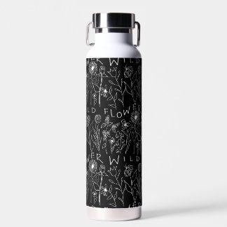 Black & White Hand-Drawn Wildflowers Water Bottle