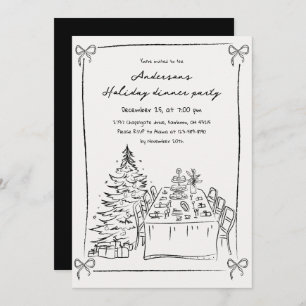 Black & White Hand Drawn Xmas Holiday Party  Invitation