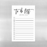 Black & White Hand Lettered To-Do List Magnetic Dry Erase Sheet<br><div class="desc">Chic personalized dry erase magnetic sheet features "to do list" at the top in hand lettered script,  with your name beneath in modern lettering on a crisp white background. Keep track of all your important tasks with this lined magnet featuring 11 checkboxes.</div>