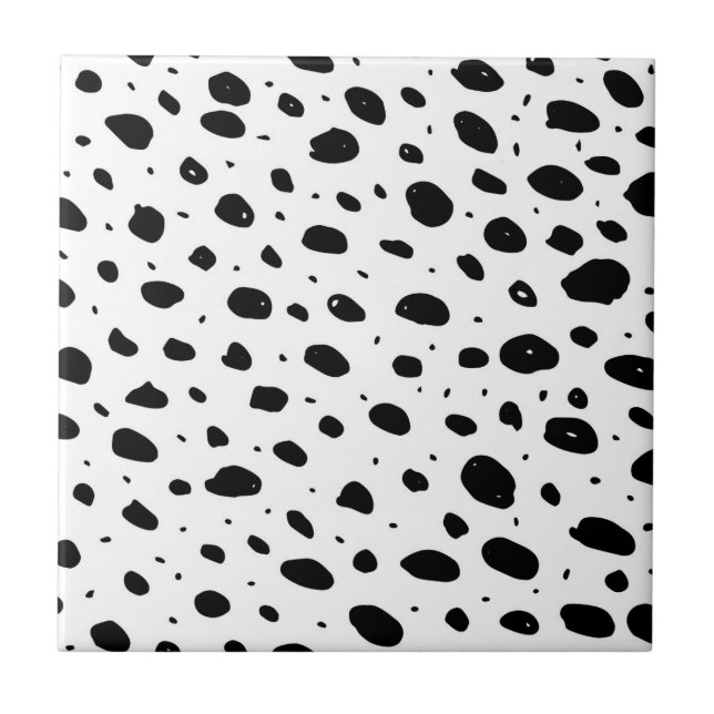 Black white hand painted watercolor polka dots tile (Front)