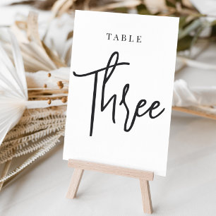 Black & White Hand Scripted Table THREE Number