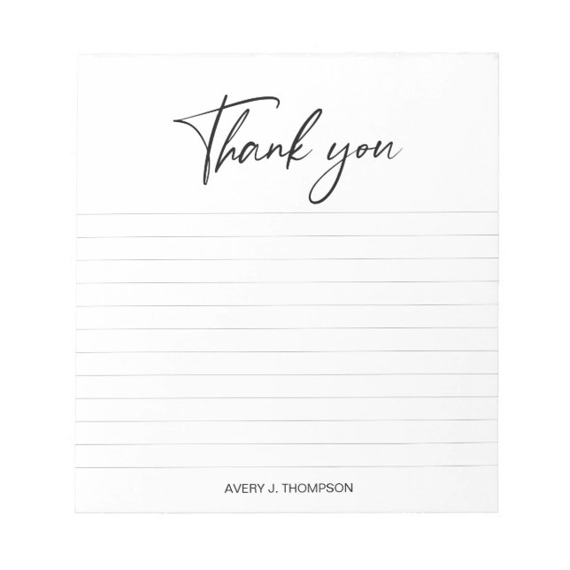 Black & white handlettering thank you personalized notepad (Front)