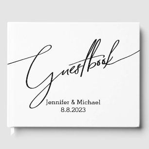 black white handwriting wedding guest book