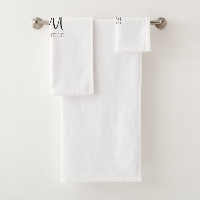 Black White Handwritten Monogram Name Template Bath Towel Set (Insitu)