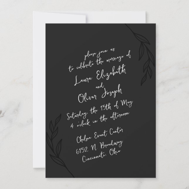 Black & White Handwritten Script Wedding Invitation (Front)