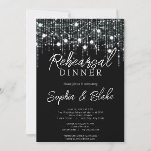 Black & White Hanging Lights Rehearsal Dinner Invitation