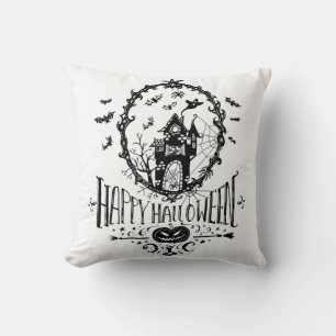 Black & White Happy Halloween Pillow