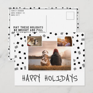 Black White Happy Holidays 3 Photo Collage Holiday Postcard
