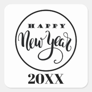 Black white Happy New Year add date sticker