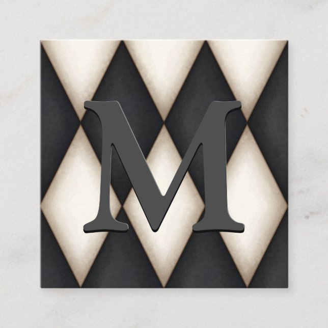 Black & White Harelquin Dramatic Custom Monogram Enclosure Card (Front)