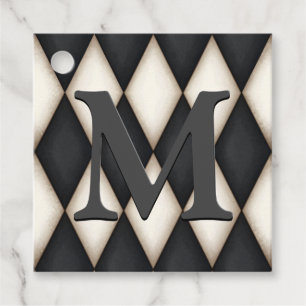 Black & White Harelquin Dramatic Custom Monogram Favour Tags