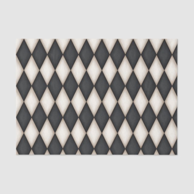 Black & White Harlequin  Check Medieval Fairytale Tissue Paper (Front)