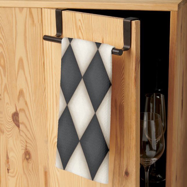 Black & White Harlequin Diamond Check Gothic Kitchen Towel (Thirds Fold)