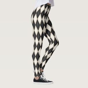 Black & White Harlequin Diamond Check Pattern  Leggings
