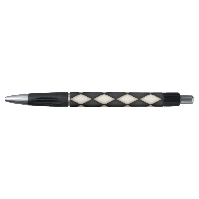 Black & White Harlequin Diamond Check Pattern Pen (Front)