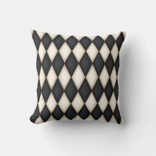 Black & White Harlequin Diamond Check Pattern Throw Pillow