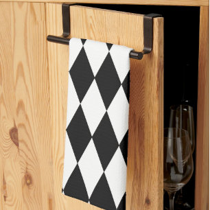 Black White Harlequin Diamonds Pattern Design  Kitchen Towel