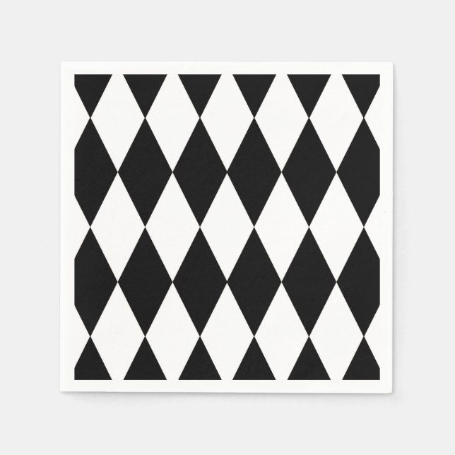 Black White Harlequin Diamonds Pattern Design  Napkin (Front)