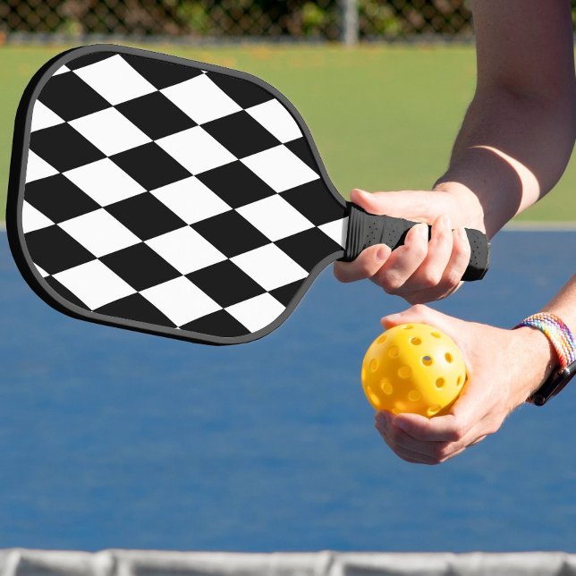 Black White Harlequin Diamonds Pattern Design  Pickleball Paddle (Creator Uploaded)