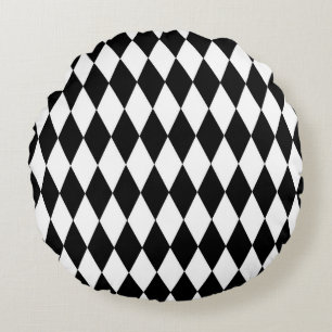 Black White Harlequin Diamonds Pattern Design  Round Pillow