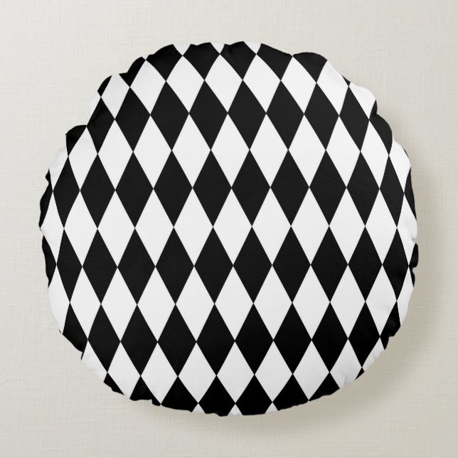 Black White Harlequin Diamonds Pattern Design  Round Pillow (Front)