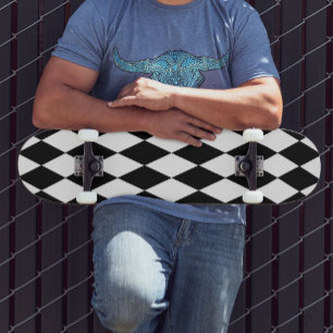 Black White Harlequin Diamonds Pattern Design  Skateboard