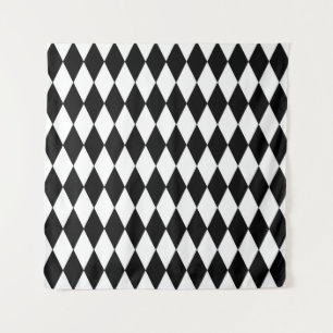 Black White Harlequin Diamonds Pattern Design  Tapestry