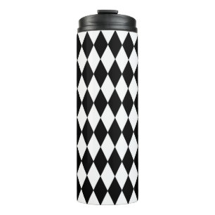 Black White Harlequin Diamonds Pattern Design  Thermal Tumbler