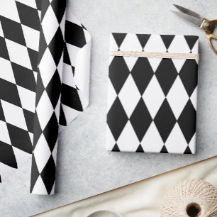 Black White Harlequin Diamonds Pattern Design  Wrapping Paper