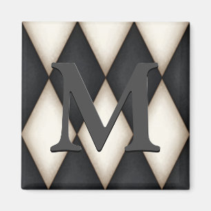 Black & White Harlequin Dramatic Custom Monogram Magnet