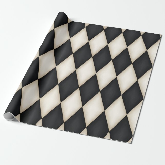 Black & White Harlequin Festive (large scale) Wrapping Paper (Unrolled)