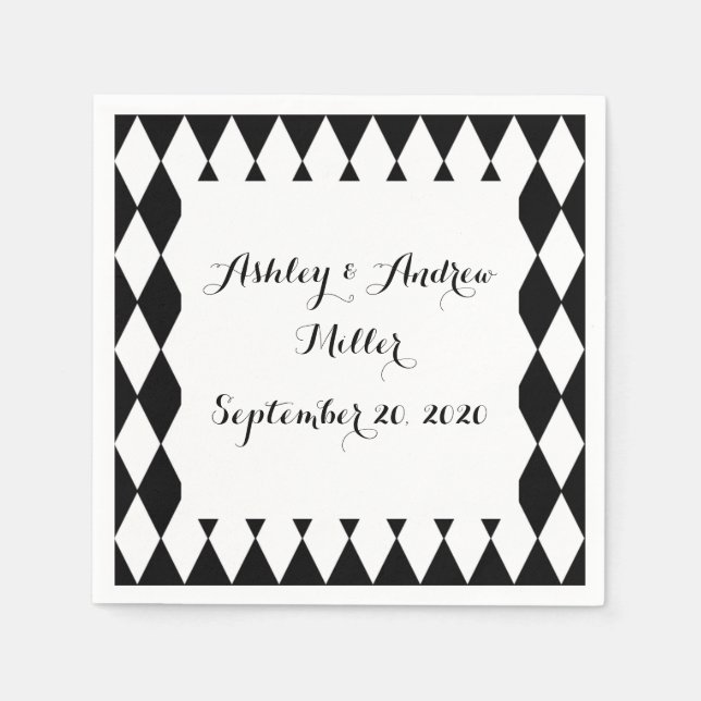 Black White Harlequin Pattern Napkin (Front)