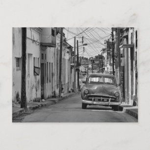 Black White Havana Street Oldtimer Car Cuba Travel Postcard