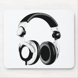 Black & White Headphone Artwork Mouse Pad