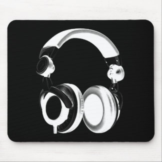 Black & White Headphone Silhouette Mouse Pad