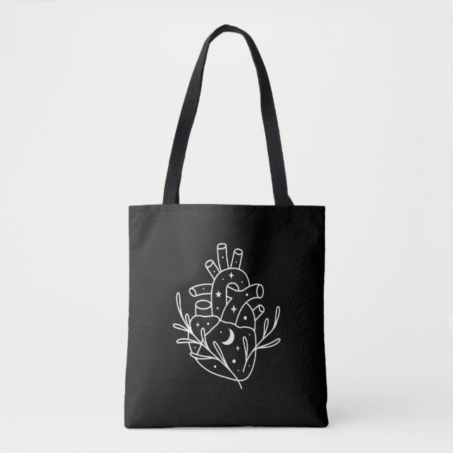 Black White Heart Aesthetic Shopping Tote Bag (Front)