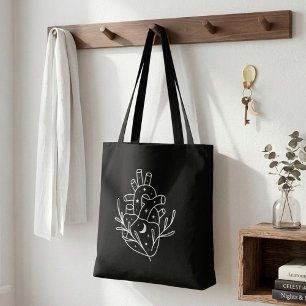 Black White Heart Aesthetic Shopping Tote Bag