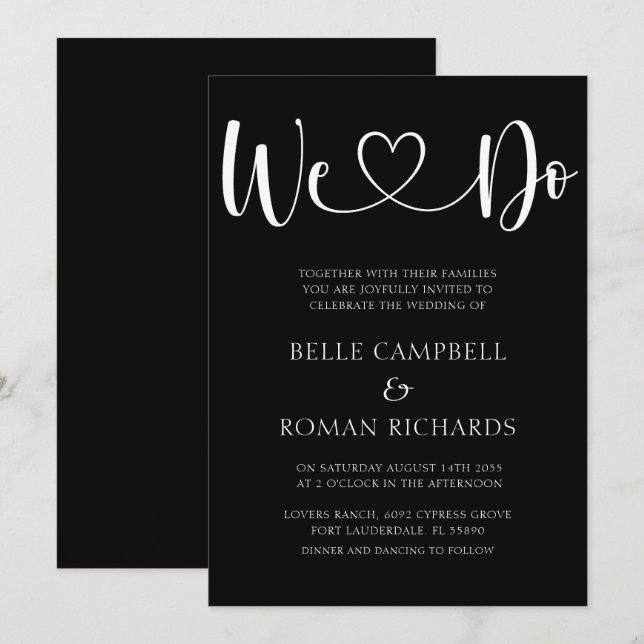 Black & White Heart Calligraphy & Photo Wedding In Invitation (Front/Back)