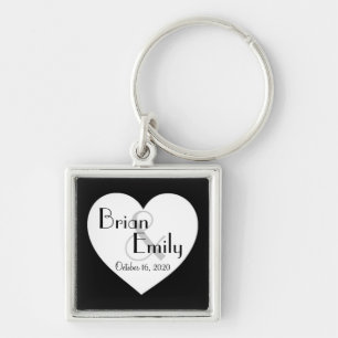 Black white heart customizable simple keychain