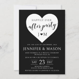 Black white heart  happily ever after party  invitation