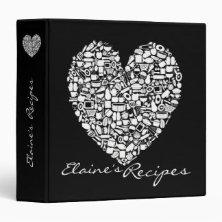 Black & White Heart Recipe Custom Name Binder