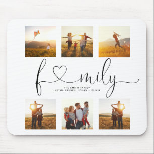 Black & White Heart Script 6 Photo Family Collage Mouse Pad