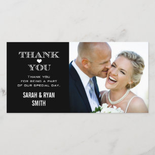 Black & White Heart Wedding Photo Thank You Cards