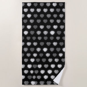 Black White Hearts beach towel