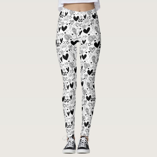 Black White Hearts Love Leggings (Front)