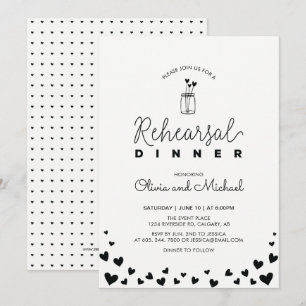 Black & White   Hearts Rehearsal Dinner Invitation